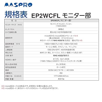 けっぺき男【新品未使用】マスプロ 10.1インチワイヤレスカメラセット マスプロ モニター(10インチ）&センサーライト付ワイヤレス